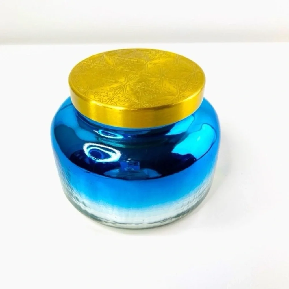 Anthropologie Blue Ombre Capri Blue Volcano Large Glass Lidded Jar Candle NWT